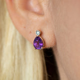 14K Gold Pear Amethyst and Diamond Earring