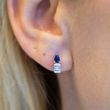 14K Gold Pear Cut Sapphire and Bagutte Diamond Earring