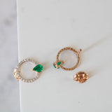 14K Rose Gold Open Circle Pear Cut Emerald Diamond Earring
