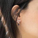 14K White Gold Sapphire and Pear Cut Heart Diamond Earring
