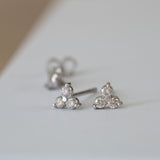14K White Gold Trio Prong Set Round Cut Earring