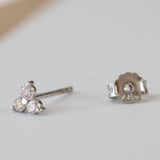 14K White Gold Trio Prong Set Round Cut Earring