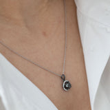 14K Gold Black and White Dıamond Halo Necklace