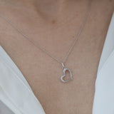 14K White Gold Open Heart Diamond Necklace