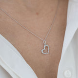 14K White Gold Open Heart Diamond Necklace