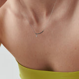 14K White Gold Black Stone and White Diamond Stone Curved Necklace