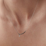 14K White Gold Black Stone and White Diamond Stone Curved Necklace