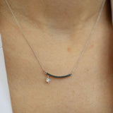 14K White Gold Black Stone and White Diamond Stone Curved Necklace