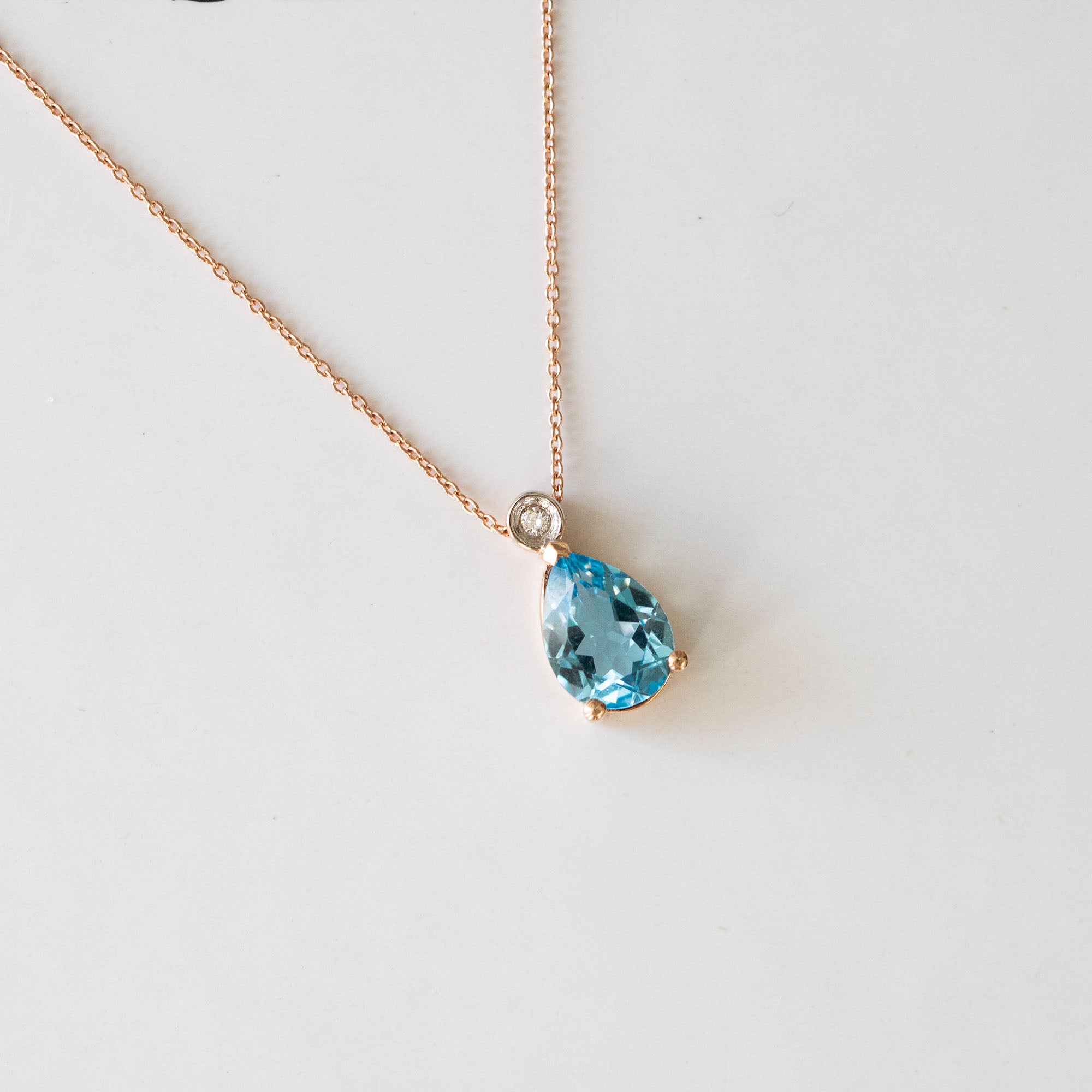 14K Rose Gold Pear Cut Blue Topaz Necklace