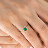 14K Yellow Gold Round and Emerald Cut Emerald Diamond Engagement Ring
