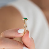 14K Yellow Gold Round and Emerald Cut Emerald Diamond Engagement Ring