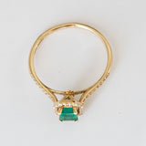 14K Yellow Gold Round and Emerald Cut Emerald Diamond Engagement Ring