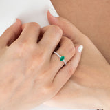 14K White Gold Baguette and Oval Cut Emerald Diamond Engagement Ring