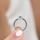 14K White Gold Baguette and Oval Cut Emerald Diamond Engagement Ring