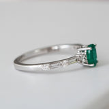 14K White Gold Baguette and Oval Cut Emerald Diamond Engagement Ring
