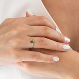 14K Yellow Gold Round and Pear Cut Emerald Diamond Engagement Ring