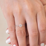 14K White Gold Round and Rose Cut Floral Diamond Engagement Ring