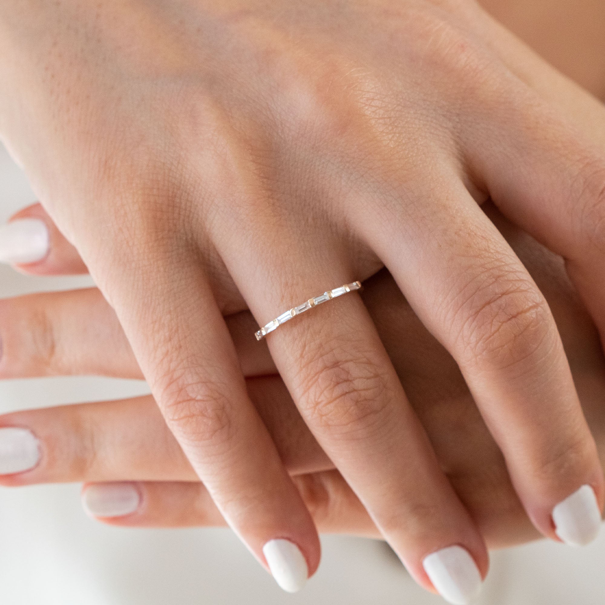 14K Rose Gold Baguette Cut Half Eternity Diamond Wedding Band