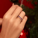 14K Yellow Gold Round and Baguette Cut Ruby Diamond Wedding Band