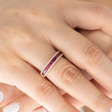 14K Yellow Gold Round and Baguette Cut Ruby Diamond Wedding Band