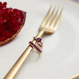 14K Yellow Gold Round and Baguette Cut Ruby Diamond Wedding Band