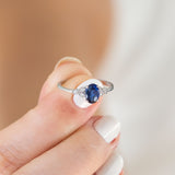 14K White Gold Round and Oval Cut Sapphire Diamond Engagament Ring