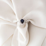 14K White Gold Baguette and Oval Cut Sapphire Diamond Engagement Ring