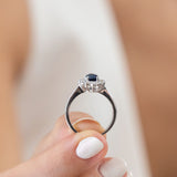 18K White Gold Baguette and Oval Cut Sapphire Engagement Ring