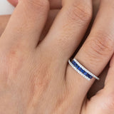 14K White Gold Round Cut Sapphire Diamond Wedding Band