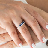 14K White Gold Round Cut Sapphire Diamond Wedding Band