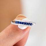 14K White Gold Round Cut Sapphire Diamond Wedding Band