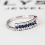 14K White Gold Round Cut Sapphire Diamond Wedding Band