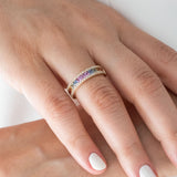 14K Yellow Gold Round and Baguette Cut Multi Sapphire Wedding Band