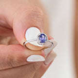 14K White Gold Round and Oval Cut Tanzanite Diamond Engagement Ring