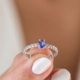 14K White Gold Oval Cut Tanzanite Engagement Ring