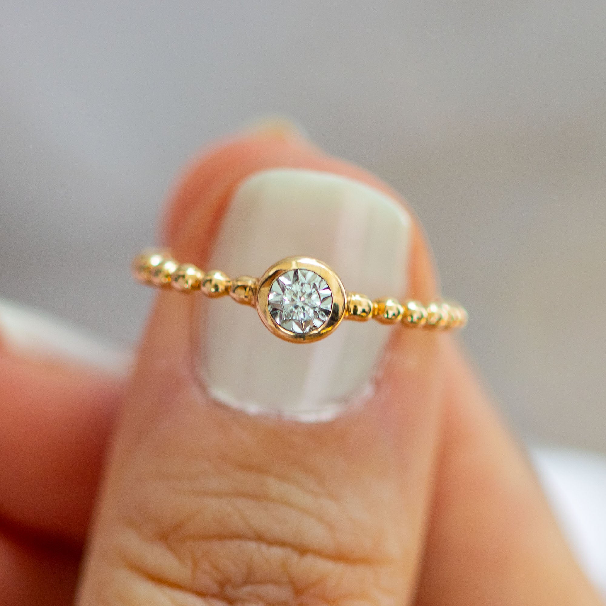 14k Yellow Gold Beaded Diamond Ring - Main Image