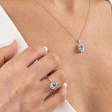 14K White Gold Pear Cut Blue Topaz Engagement Ring