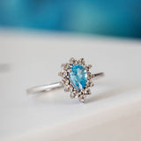 14K White Gold Pear Cut Blue Topaz Engagement Ring