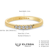 14K Gold 2mm 5 stone Diamond Wedding Band