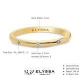 14K Gold 2mm Three Stone Burnish Set Diamond Wedding Band