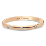 14K Gold 2mm Three Stone Burnish Set Diamond Wedding Band rose gold