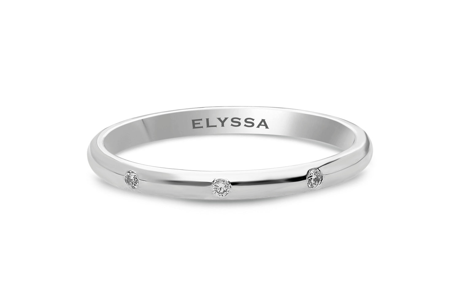 14K Gold 2mm Three Stone Burnish Set Diamond Wedding Band white gold