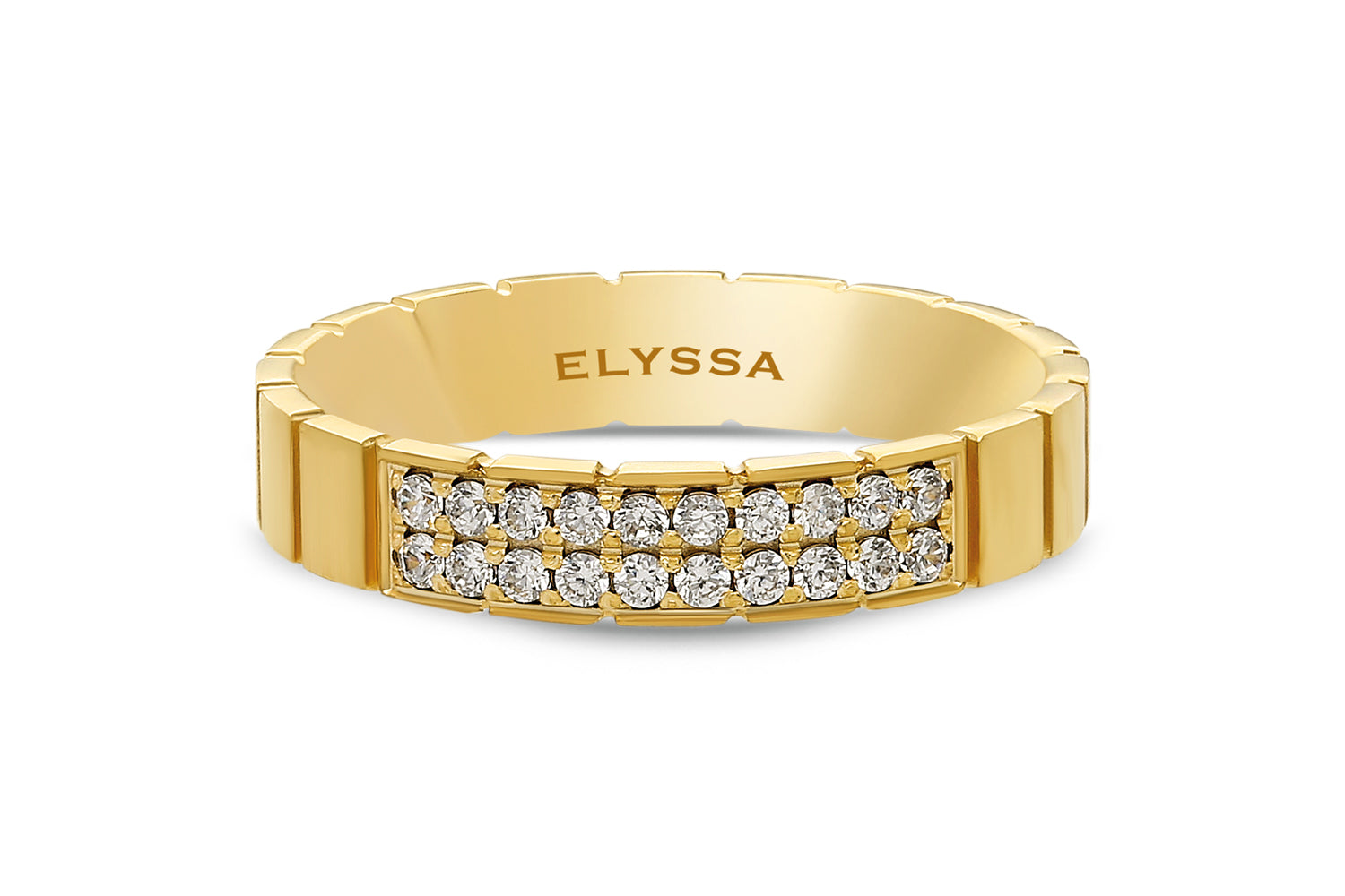 14K Gold 4mm Two Row Edged Diamond Wedding Band gold