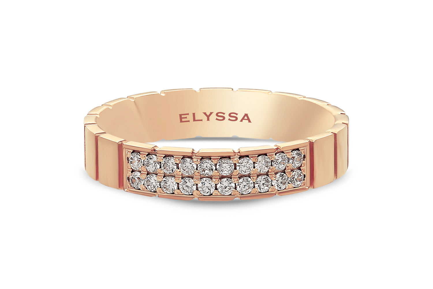 14K Gold 4mm Two Row Edged Diamond Wedding Band rose
