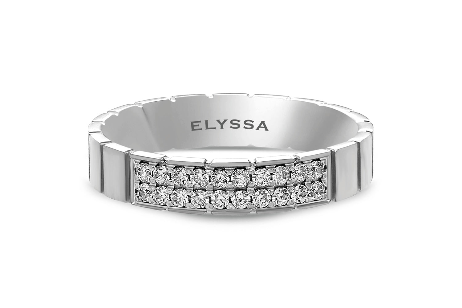 14K Gold 4mm Two Row Edged Diamond Wedding Band white gold