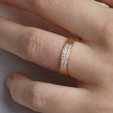 14K Gold 4mm Two Row Edged Diamond Wedding Band