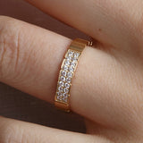 14K Gold 4mm Two Row Edged Diamond Wedding Band