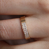 14K Gold 4mm Two Row Edged Diamond Wedding Band