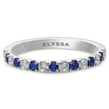 14K Gold 2.2mm Half way Ulternating Diamond and Sapphire Wedding Band