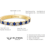 14K Gold 2.2mm Half way Ulternating Diamond and Sapphire Wedding Band